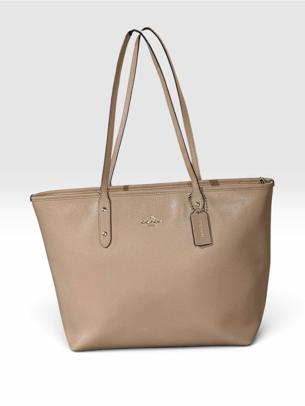 Coach Beige Crossgrain Leather Structured Bag Gold Hardware